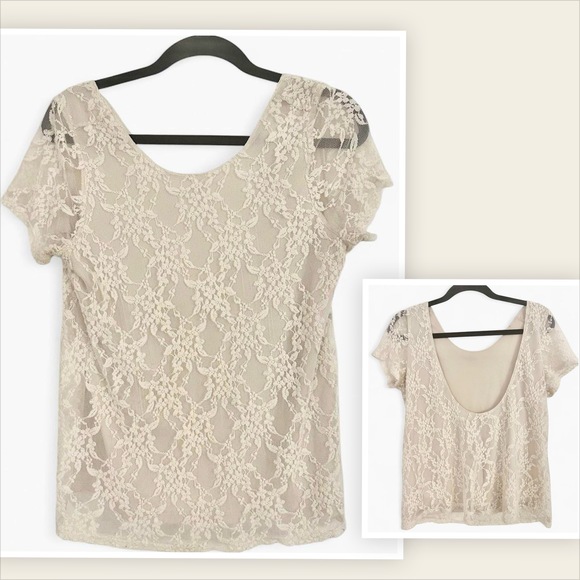 Show me your mumu Tops - Show me your mumu Farmhouse cottagecore Cream Lace low back short sleeve blouse